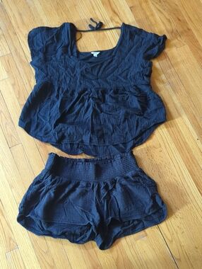 Sonoma Black Cotton Gauze Two-Piece Set - Maternity XL